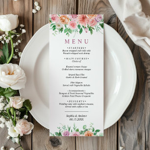 Romantic Pink & Purple Flowers Wedding Menu