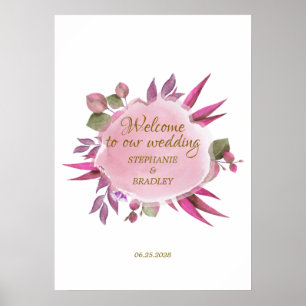 Romantic Pink Purple Wedding Welcome Sign