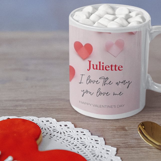 Romantic Pink & Red Heart Valentine’s Personalized Coffee Mug (Romantic Pink and Red Heart Valentine's Day Coffee Mug)