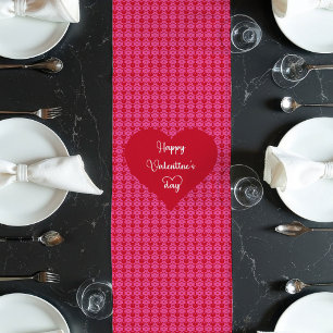 Romantic Pink Red Hearts Happy Valentine’s Day Long Table Runner