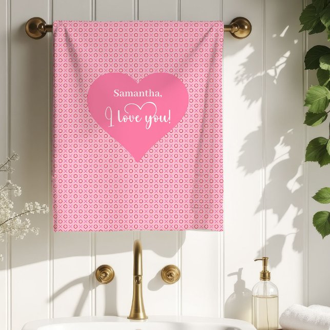 Romantic Pink Red Hearts Happy Valentine’s Day X O Bath Towel Set (Romantic Pink Red Hearts Happy Valentine’s Day X O Bath Towel Set)