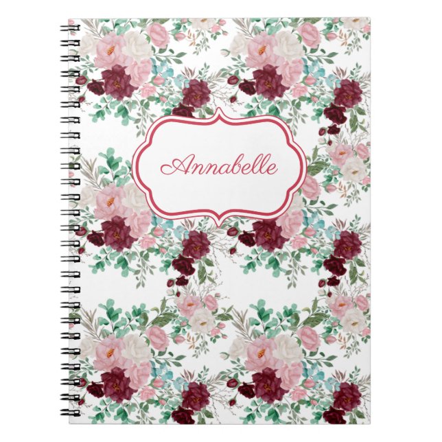 Romantic Pink & Red Roses Personalized Notebook (Front)