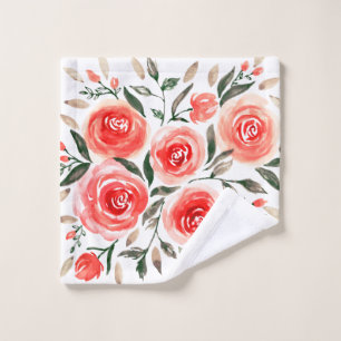 Romantic Pink Red Watercolor Roses Floral Wash Cloth