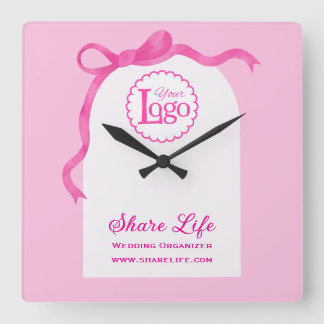 Romantic Pink Ribbon Wedding Organizer Business Square Wall Clock