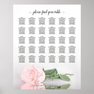 Romantic Pink Rose 30 Table Wedding Seating Chart