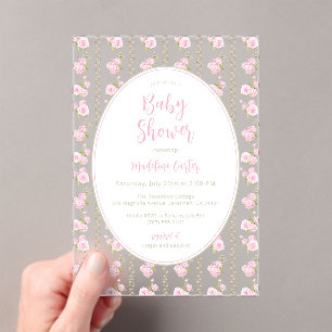 Romantic Pink Rose Baby Shower  Acrylic Invitations