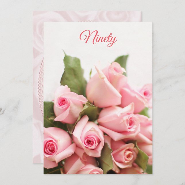 Romantic Pink Rose Bouquet 90th Birthday Invitation (Front/Back)