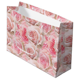 Romantic Pink Rose Floral Bridal Shower Large Gift Bag