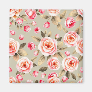 Romantic Pink Rose Floral Pattern Magnet