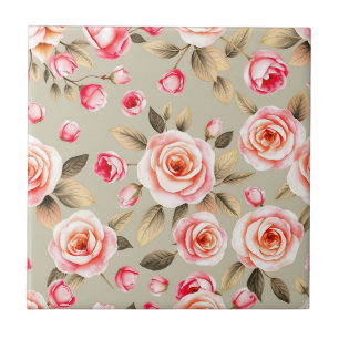 Romantic Pink Rose Floral Pattern Tile