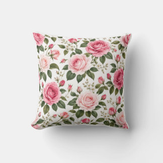Romantic Pink Rose Floral Seamless Pattern Cushion