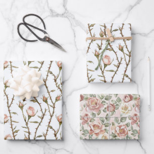 Romantic Pink Rose Flowers Birthday Wrapping Paper Sheet