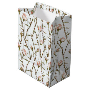 Romantic Pink Rose Flowers Bridal Shower Medium Gift Bag