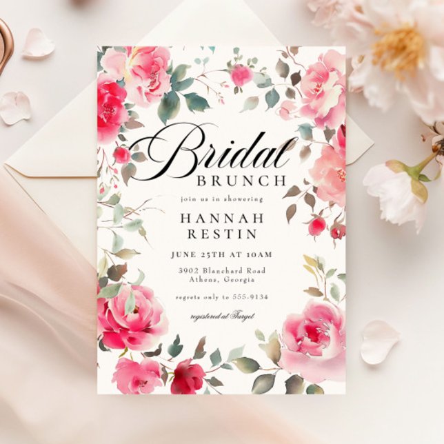 Romantic Pink Rose Garden Bridal Shower Brunch Invitation (Creator Uploaded)