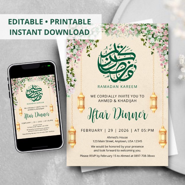 Romantic Pink Rose Garland Ramadan Iftar Invitatio Invitation (Creator Uploaded)