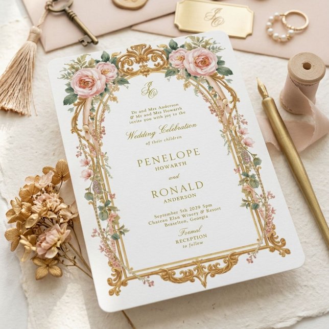 Romantic Pink Rose Gold Wedding Invitation (Creator Uploaded)