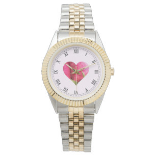 Romantic Pink Rose Heart Watch