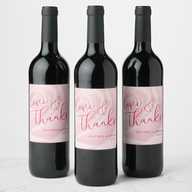 Romantic Pink Rose Illustration Wine Label (Bottles)