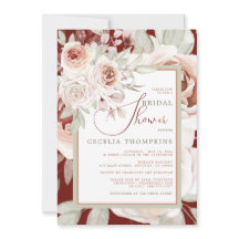 Romantic Pink Rose on Burgundy BRIDAL SHOWER 