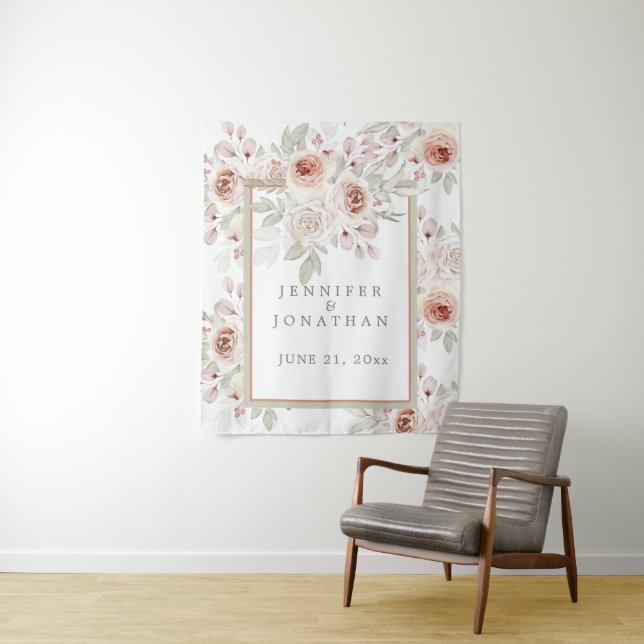 Romantic Pink Rose on White Wedding Tapestry (In Situ)