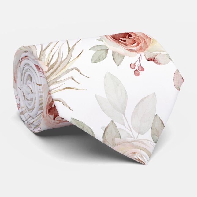ROMANTIC PINK ROSE PATTERN GROOMS  TIE (Rolled)