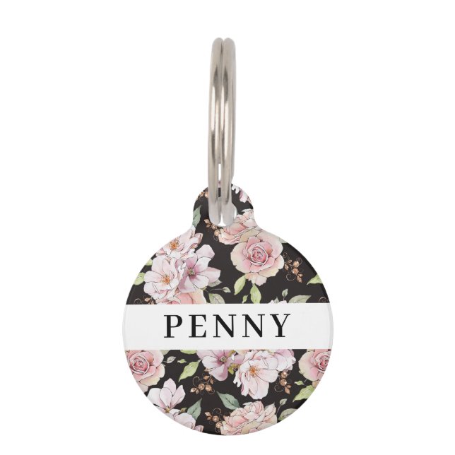 Romantic Pink Rose Pet Tag (Front)
