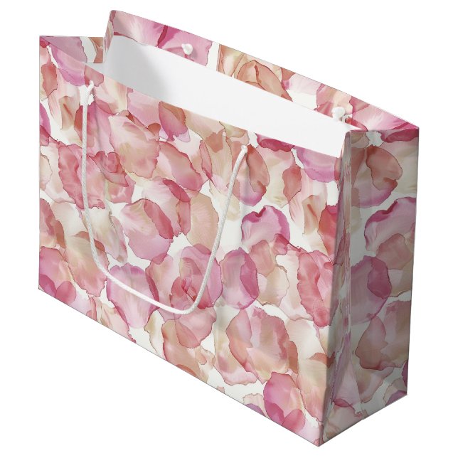Romantic Pink Rose Petals Floral Bridal Shower Large Gift Bag (Front Angled)