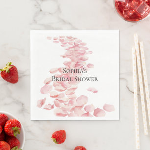 Romantic Pink Rose Petals Floral Bridal Shower Napkin