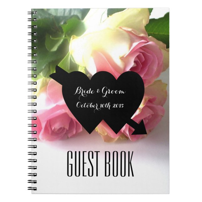 Romantic pink rose photo wedding guest book (Front)