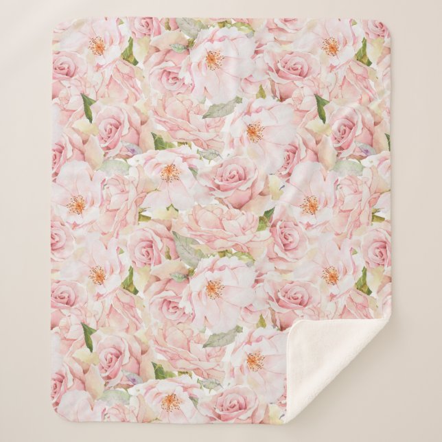 Romantic Pink Rose Sherpa Blanket (Front)