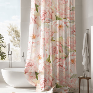 Romantic Pink Rose Shower Curtain