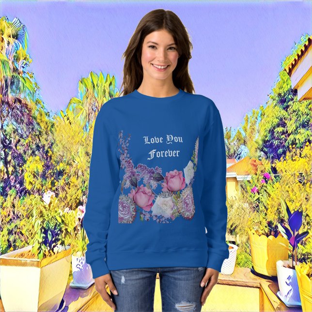 Romantic Pink Rose Valentine Love You Forever Blue Sweatshirt (Romantic Pink Rose Valentine Love You Forever Blue Sweatshirt)
