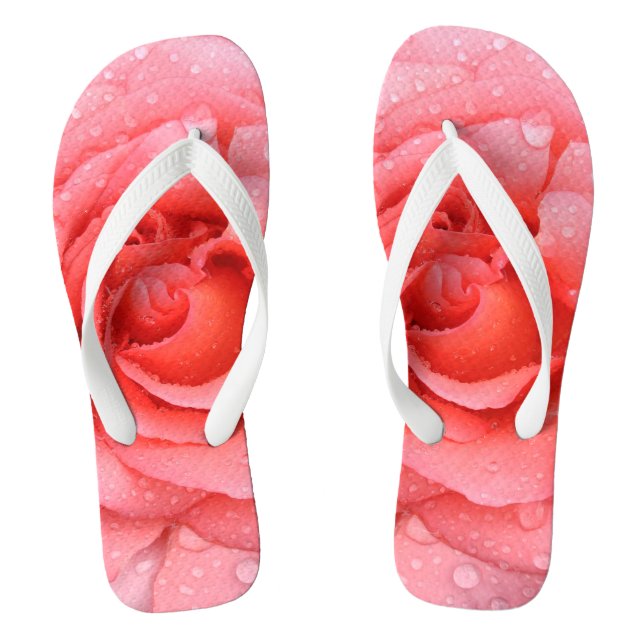 Romantic Pink Rose Water Drops Jandals (Footbed)