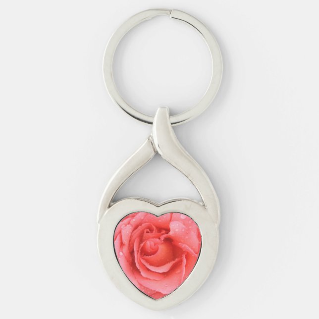 Romantic Pink Rose Water Drops Key Ring (Front)