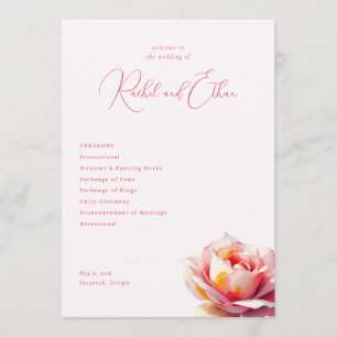 Romantic Pink Rose Wedding Programme