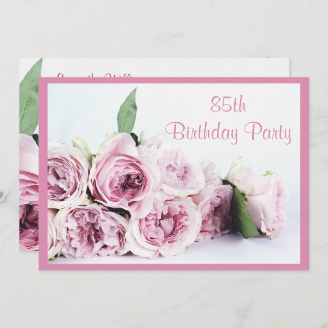 Romantic Pink Roses 85th Birthday Invitation (Front/Back)