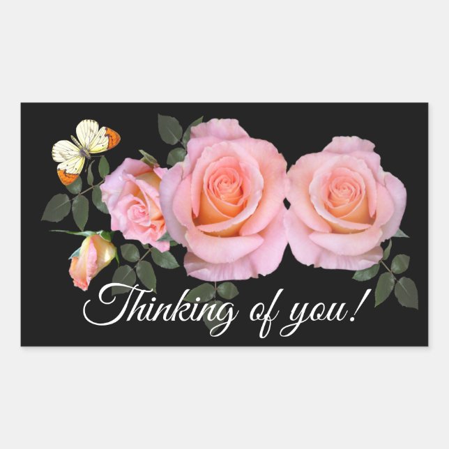 Romantic pink roses and Butterfly Rectangular Sticker (Front)