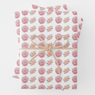 Romantic Pink Roses and Peach Blossoms  Wrapping Paper Sheet