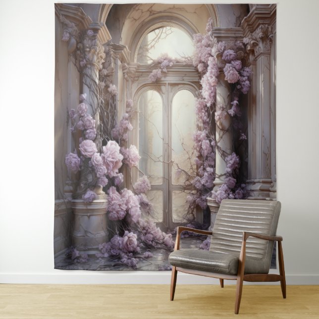 Romantic Pink Roses Arch Hanging Tapestry (In Situ)