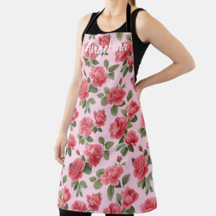Romantic Pink Roses Botanical Pattern Custom Apron