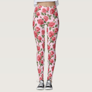 Romantic Pink Roses Botanical Pattern Leggings