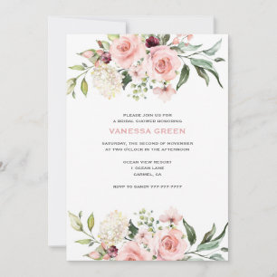 Romantic Pink Roses Bridal Shower Invitation