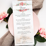 Romantic Pink Roses & Calligraphy Menu<br><div class="desc">Lovely clusters of elegant watercolor blush pink roses and green foliage on a subtle pastel watercolor background and centre label with gold borders. Features "Menu" text graphic in custom script font (or delete and customise in the design editor) with editable text fields. Includes blocks of editable text fields for a...</div>