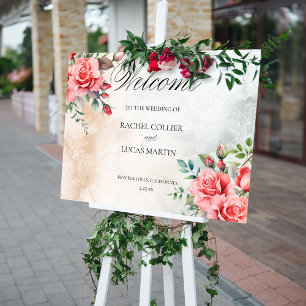 Romantic Pink Roses & Calligraphy Welcome Poster