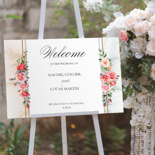 Romantic Pink Roses & Calligraphy Welcome Poster