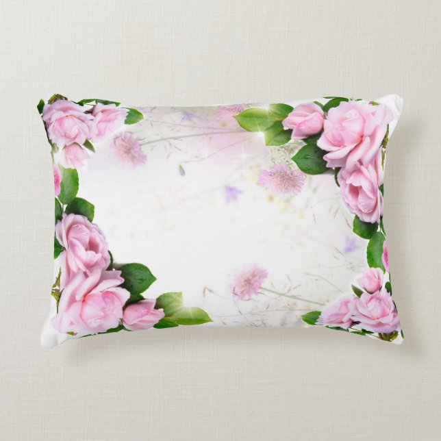 Romantic Pink Roses Decorative Cushion (Front)