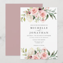 Romantic Pink Roses Dusty Rose Wedding Invitation