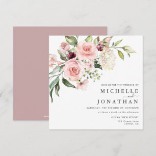 Romantic Pink Roses Dusty Rose Wedding Invitation