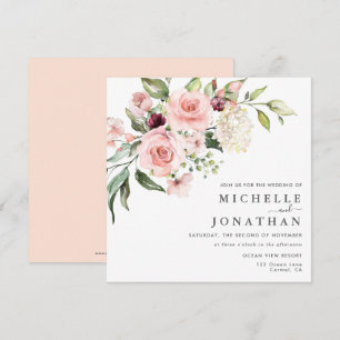 Romantic Pink Roses Dusty Rose Wedding  Invitation