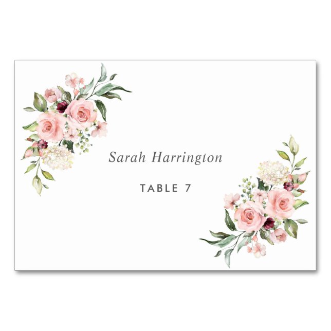 Romantic Pink Roses Dusty Rose Wedding Place Card (Back)